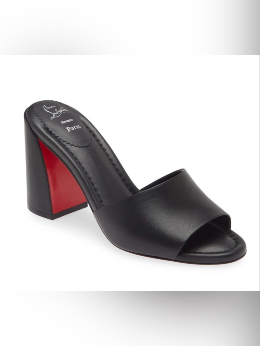 Christian Louboutin Jane mule black leather block heel sandal 85mm sz 39.5
